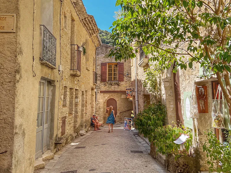 Saint-Guilhem-le-Désert medieval village southern France golden limestone streets